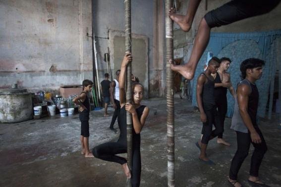 Children practise during a training session at a circus school in Havana