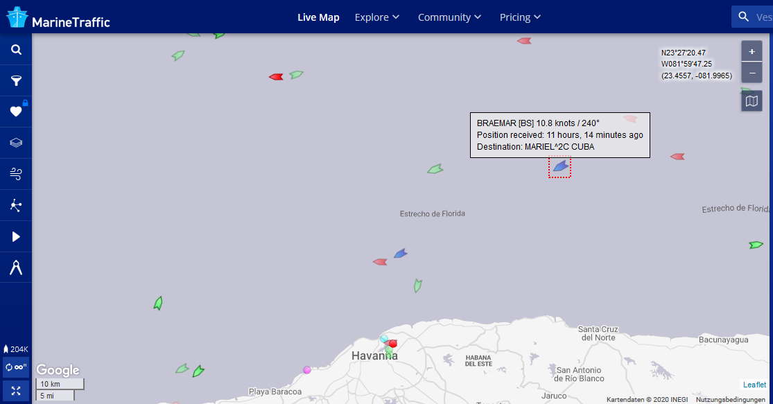 El crucero MS Braemar está a cinco millas de La Habana a la espera para atracar