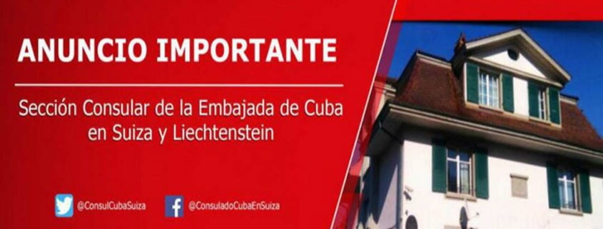 Informan cierre temporal de oficina consular de Cuba en Suiza