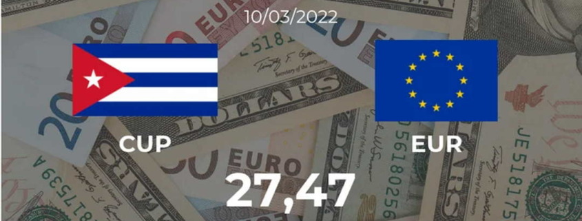 Cuba: cotización de cierre del euro hoy 10 de marzo de EUR a CUP