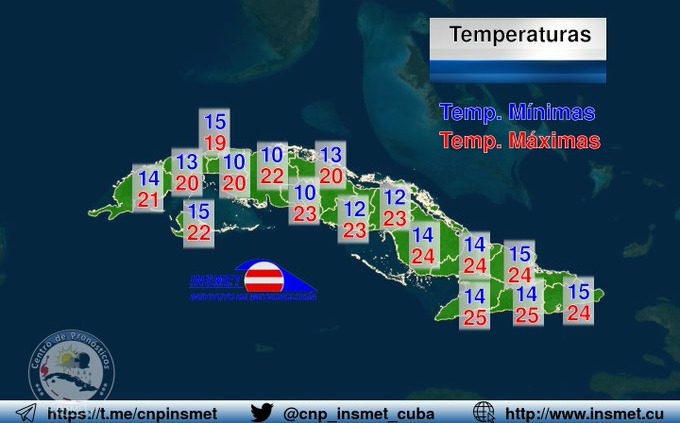 Cuba reportó este domingo valores bajos de temperatura en la madrugada