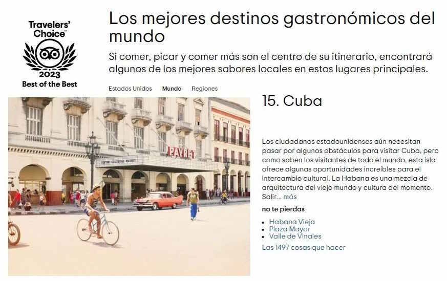 Tripadvisor incluye a Cuba entre los mejores destinos gastronómicos del mundo