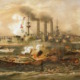 The naval battle of Admiral Cervera's squadron in Santiago de Cuba