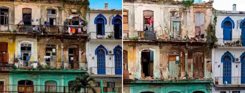 Fotografías del antes y después del derrumbe en La Habana